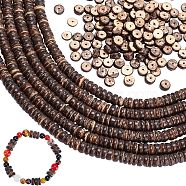 6 Strands CocoNut Beads Strands, Chocolate, Flat Round, Chocolate, 8x2~6mm, Hole: 1mm, about 88~110pcs/strand, 14.56 inch~16 inch(36.98~40.64cm)(COCB-FH0001-03)