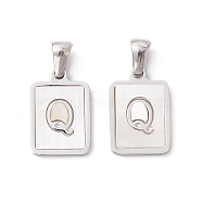 304 Stainless Steel Pave Shell Pendants, Rectangle Charm, Stainless Steel Color, Letter Q, 17.5x12x1.5mm, Hole: 3x5mm(STAS-G327-01P-Q)