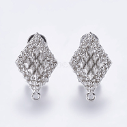 Alloy Stud Earring Findings, with Loop, Rhombus, Platinum, 25.5x16mm, Hole: 1mm, Pin: 0.7mm(PALLOY-F201-11P)