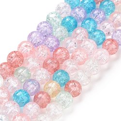 Transparent Crackle Glass Bead Strands, Round, Colorful, 8.5mm, Hole: 1.2mm, about 49pcs/strand, 14.84~14.96''(37.7~38cm)(CCG-B015-01)