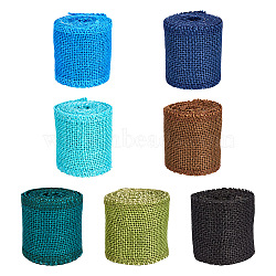 7 Rolls 7 Colors Burlap & Linen Ribbon, Jute Ribbons For Craft Making, Mixed Color, 2-3/8 inch(60~61mm), about 2.19 Yards(2m)/roll, 1 roll/style(OCOR-BT0001-03)