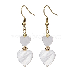 Natural Shell Heart Dangle Earrings, 304 Stainless Steel Earrings, Golden, 47x12.5mm(EJEW-JE05583-01)