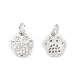 Rack Plating Brass Micro Pave Clear Cubic Zirconia Charms, with Jump Ring, Cadmium Free & Lead Free, Long-Lasting Plated, Dog Paw Print Charm, Platinum, 11x9.5x2mm, Hole: 3mm(KK-C011-58P)
