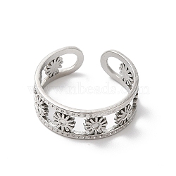 Non-Tarnish 304 Stainless Steel Flower Open Cuff Ring Finding, Pad Ring Settings, Stainless Steel Color, Inner Diameter: 18mm, Tray: 1.2mm(STAS-K253-03P)