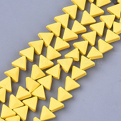 Spray Painted Non-magnetic Synthetic Hematite Beads Strands, Triangle, Yellow, 6x7x3.5mm, Hole: 0.8mm, about 66~70pcs/strand, 15.1 inch~16.3 inch(G-T116-15-24)
