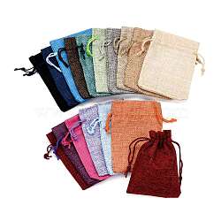 Polyester Imitation Burlap Packing Pouches Drawstring Bags, Mixed Color, 12x9cm(X-ABAG-R005-9x12-M)