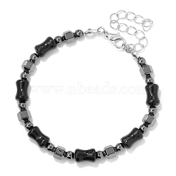 Adjustable Synthetic Non-magnetic Hematite Bead Stretch Bracelets, Round & Bamboo Bracelets for Men Women, 7-1/2 inch(19cm)(PW-WG03C29-01)