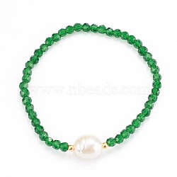Faceted Round Glass Beaded Stretch Bracelets, with Acrylic Beads and 304 Stainless Steel Beads, Green, Inner Diameter: 2-1/8 inch(5.5cm)(BJEW-JB05986-03)