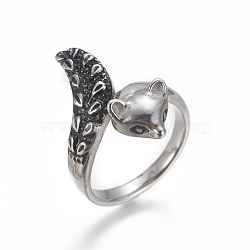 304 Stainless Steel Finger Rings, Fox, Antique Silver, Size 6~9, 16~19mm(RJEW-G095-05AS)