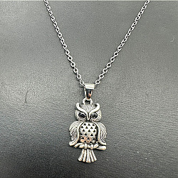 Alloy Pendant Necklaces, Owl, Black, 19.69 inch(50cm)(TW1252-1)