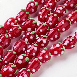 Handmade Lampwork 3D Strawberry Beads, Red, 10~13x8~10mm, Hole: 2mm(LAMP-R109A-15)