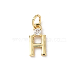 Brass Pave Clear Cubic Zirconia Charms, Letter Charms, with Jump Ring, Rack Plating, Long-Lasting Plated, Lead Free & Cadmium Free, Real 18K Gold Plated, Letter H, 12~12.5x3~10x2.3mm, Hole: 3.3mm(KK-A273-01G-H)
