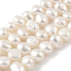 Natural Cultured Freshwater Pearl Beads Strands, Two Sides Polished, Cornsilk, 7~8mm, Hole: 0.5mm, about 25pcs/strand, 6.89''(17.5cm)(PEAR-A006-08F)