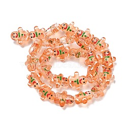 Christmas Handmade Lampwork Beads Strands, with Enamel, Gingerbread Man, Orange, 14.5~15x14x7mm, Hole: 1mm, about 26pcs/strand, 14.17''(36cm)(LAMP-M021-02A)