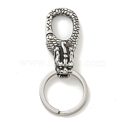 Tibetan Style 316 Surgical Stainless Steel Fittings with 304 Stainless Steel Key Ring, Animal, Lion, 70mm(FIND-Q101-09AS-04)