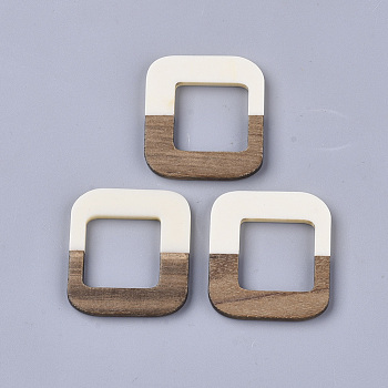 Resin & Walnut Wood Linking Rings, Rectangle Ring, White, 33.5x30.5x3mm, Inner Diameter: 19mm