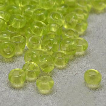 12/0 Grade A Round Glass Seed Beads, Transparent Colours, Green Yellow, 12/0, 2x1.5mm, Hole: 0.8mm, about 30000pcs/bag