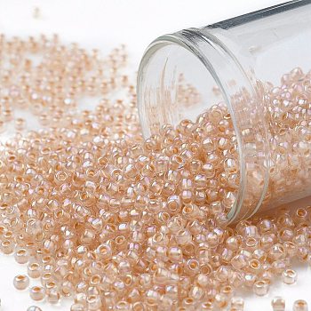 TOHO Round Seed Beads, Japanese Seed Beads, (794) Inside Color AB Crystal/Apricot Lined, 11/0, 2.2mm, Hole: 0.8mm, about 1110pcs/10g