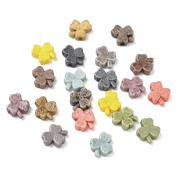 Vintage Handmade Porcelain Beads, Fancy Antique Glazed Porcelain, Clover, Mixed Color, 12.5x11x4.5mm, Hole: 2mm