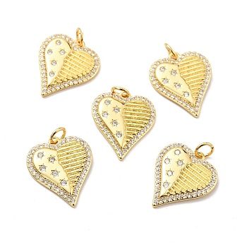 Brass Micro Pave Cubic Zirconia Pendants, with Jump Ring, Real 18K Gold Plated, Long-Lasting Plated, Lead Free & Cadmium Free & Nickel Free, Heart, Clear, 20x16x2mm, Jump Ring: 5x1mm, 3mm Inner Diameter