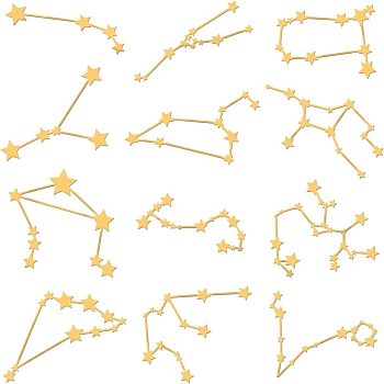12Pcs 12 Styles Custom Carbon Steel Self-adhesive Picture Stickers, Golden, Constellation Pattern, Constellation Pattern, 40x40mm, 1pc/style