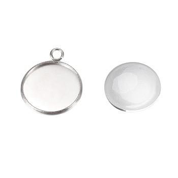 Pendant Making Sets, with 304 Stainless Steel Pendant Cabochon Settings and Glass Cabochons, Flat Round, Stainless Steel Color, Tray: 20mm, 26.5x22x2mm, Hole: 3mm, 19.5~20x5.5mm