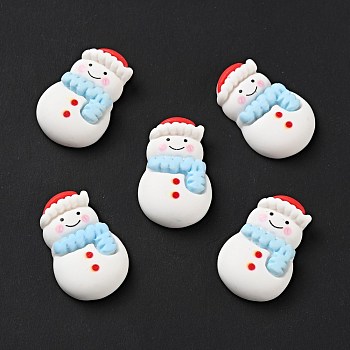 Opaque Christmas Resin Cabochons, Snowman with Light Blue Scarf, White, 25.5x17.5x6.5mm