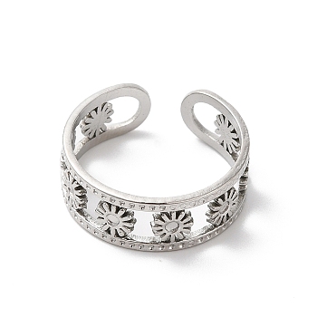304 Stainless Steel Flower Open Cuff Ring Finding, Pad Ring Settings, Stainless Steel Color, Inner Diameter: 18mm, Tray: 1.2mm