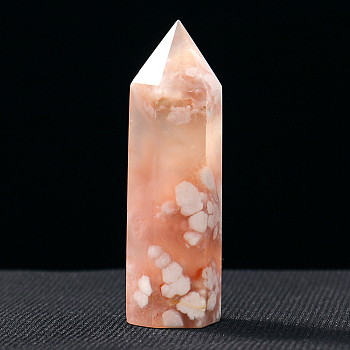 Tower Natural Cherry Blossom Agate Display Decoration, Healing Stone Wands, for Energy Balancing Meditation Therapy Decors, Hexagonal Prism, 40~50mm