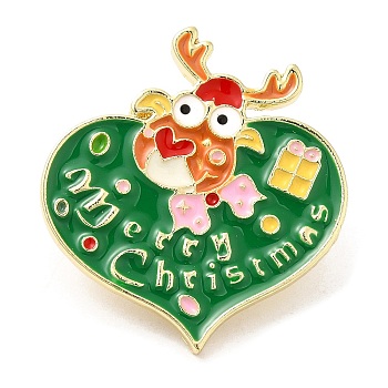 Christmas Theme Enamel Pins, Light Gold Alloy Badge for Backpack Clothes, Deer, 29x27x2mm