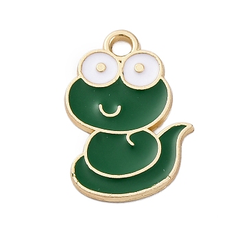 Alloy Enamel Pendants, Snake Charm, Golden, Dark Green, 20x14x1mm, Hole: 2mm