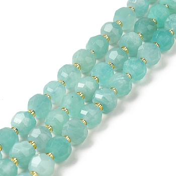 Natural Amazonite Beads Strands, with Seed Beads, Faceted Rondelle, 7~8x5~6mm, Hole: 1mm, about 45~46pcs/strand, 14.57''~14.96''(37~38cm)