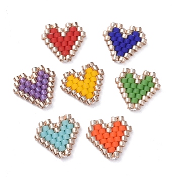 MIYUKI Japanese Seed Beads, Handmade Pendants, Loom Pattern, with Polyester Threads, Heart, Mixed Color, 11~12x11~12x1.5mm, 7pcs/set