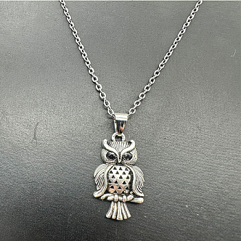 Alloy Pendant Necklaces, Owl, Black, 19.69 inch(50cm)
