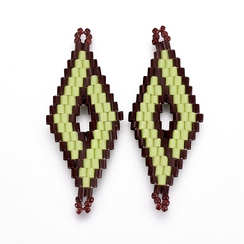 MIYUKI & TOHO Handmade Japanese Seed Beads Links, Loom Pattern, Rhombus, Green Yellow, 40.7~42x16.4~17x1.7~1.9mm, Hole: 1.2~1.4mm