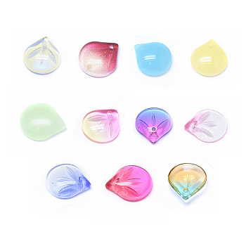 Glass Charms, for DIY Jewelry Making, Petal, Mixed Color, 15x13.5x4mm, Hole: 1.2mm
