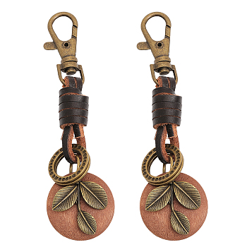 2Pcs Vintage Leaf Pendant Decoration, Alloy Clasp Charms, for Bag Pendant Decoration DIY Accessories, Antique Bronze, 10.7cm