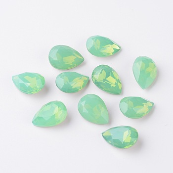 Faceted Teardrop K9 Glass Rhinestone Cabochons, Grade A, Pointed Back & Back Plated, Palace Green Opal, 18x13x6mm