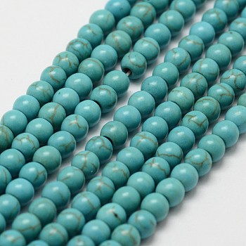 Synthetic Howlite Bead Strand, Dyed, Round, Dark Cyan, 4x3.5mm, Hole: 1mm, about 100~108pcs/strand, 15.9 inch
