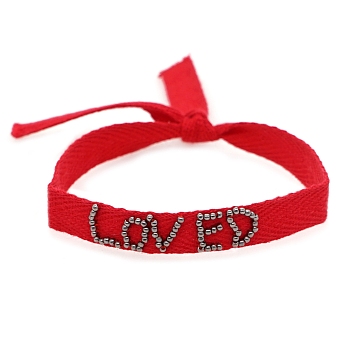 Word Loved Beaded Cord Bracelet, Red Lucky Adjustable Bracelet for Women, Dark Gray, 14-1/8 inch(36cm)
