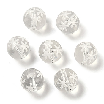 Handmade Lampwork with Enamel Beads, Hand Drawn Beads, Round with Snowflake Pattern, Clear, 12x11.5mm, Hole: 1.8mm