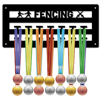 Acrylic Medal Holder, Medals Display Hanger Rack, with Hanger Hooks, Medal Holder Frame, Rectangle with Word FENCING, Black, 116x290x10mm