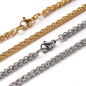 304 Stainless Steel Wheat Chain Necklaces, with Lobster Clasps, Mixed Color, 23.7 inch(60.2cm), 1x3x5mm