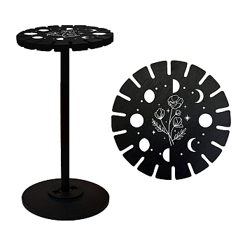 Wooden Wheel, Wooden Display Shelf, Black Holder Stand, Rustic Divination Pendulum Storage Rack, Witch Stuff, Moon Pattern, Wheel: 120x8mm, 2pcs, Studdle: 288x12mm, 1pc