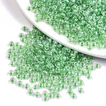 6/0 Glass Seed Beads, Transparent Inside Colours Luster, Round Hole, Round, Lime Green, 6/0, 4~5x2.5~4.5mm, Hole: 1.2mm, about 500pcs/50g