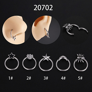 Halloween Stainless Steel Nose Rings, Hoop Cartilage Earrings, Stainless Steel Color, Star, 10mm, Pin: 1.2mm