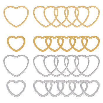 24Pcs 4 Style 201 Stainless Steel Linking Rings, Heart, Golden & Stainless Steel Color, 11~14.5x12~16x1mm, inner diameter: 7.5~11.5x9.5~14mm, 6pcs/style