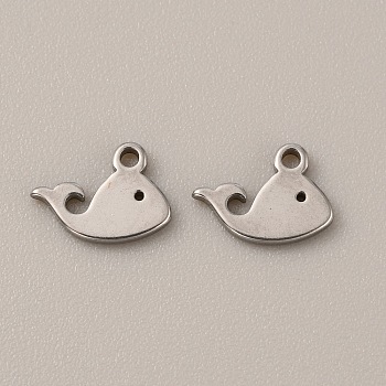 304 Stainless Steel Charms, Whale, Stainless Steel Color, 7x9x1mm, Hole: 1mm