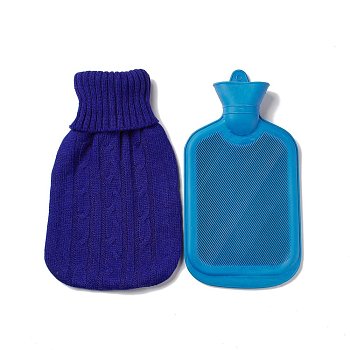Random Color Rubber Hot Water Bag, Hot Water Bottle, with Blue Color Detachable Knitting Cover, Water Injection Style, Giving Your Hand Warmth, 360x195x45mm, Capacity: 2000ml(67.64fl. oz)