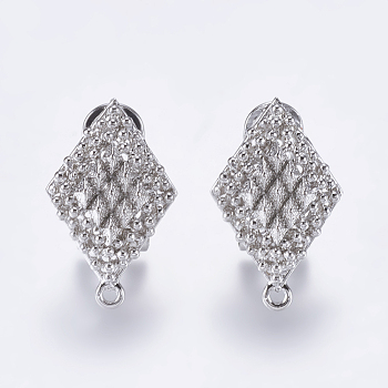 Alloy Stud Earring Findings, with Loop, Rhombus, Platinum, 25.5x16mm, Hole: 1mm, Pin: 0.7mm